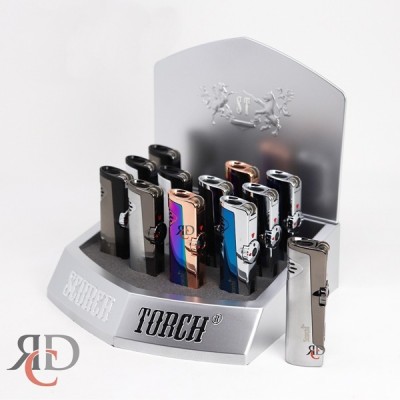 SCORCH TORCH 2T FLINT IGNITOR W/ CIGAR PUNCH & SEE THROUGH BUTANE ASST TWO TONE COLOR STDS68 - 12CT/ DISPLAY